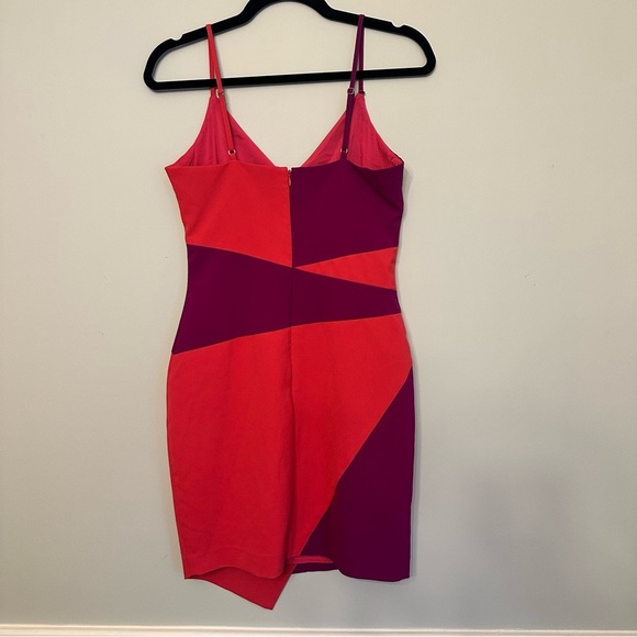 Nicole Miller Collection Colorblock Asymmetric Dress Pink Purple Mini Sz 2 - Picture 6 of 12
